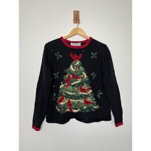 Festive Black Sweater with Christmas Tree Design